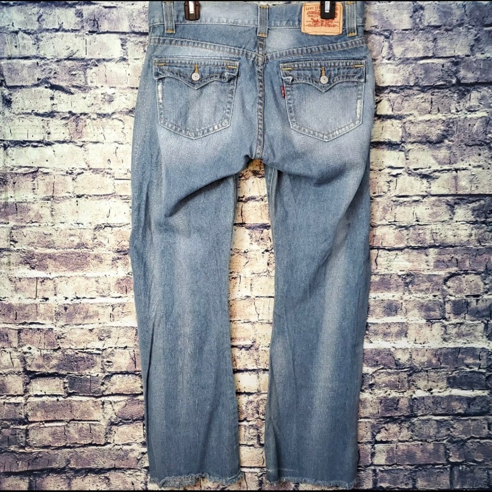 Vintage Levis 542 Low Cut Flare Raw Hem Medium Wash Distressed Jeans Size 12M
